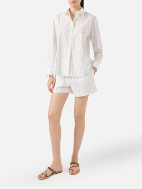 Meredith cotton popeline classic shirt with striped rhinestone embellishment