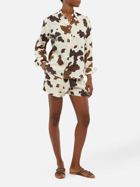 Meredith klassisches Leinenhemd mit Kuhfell-Print