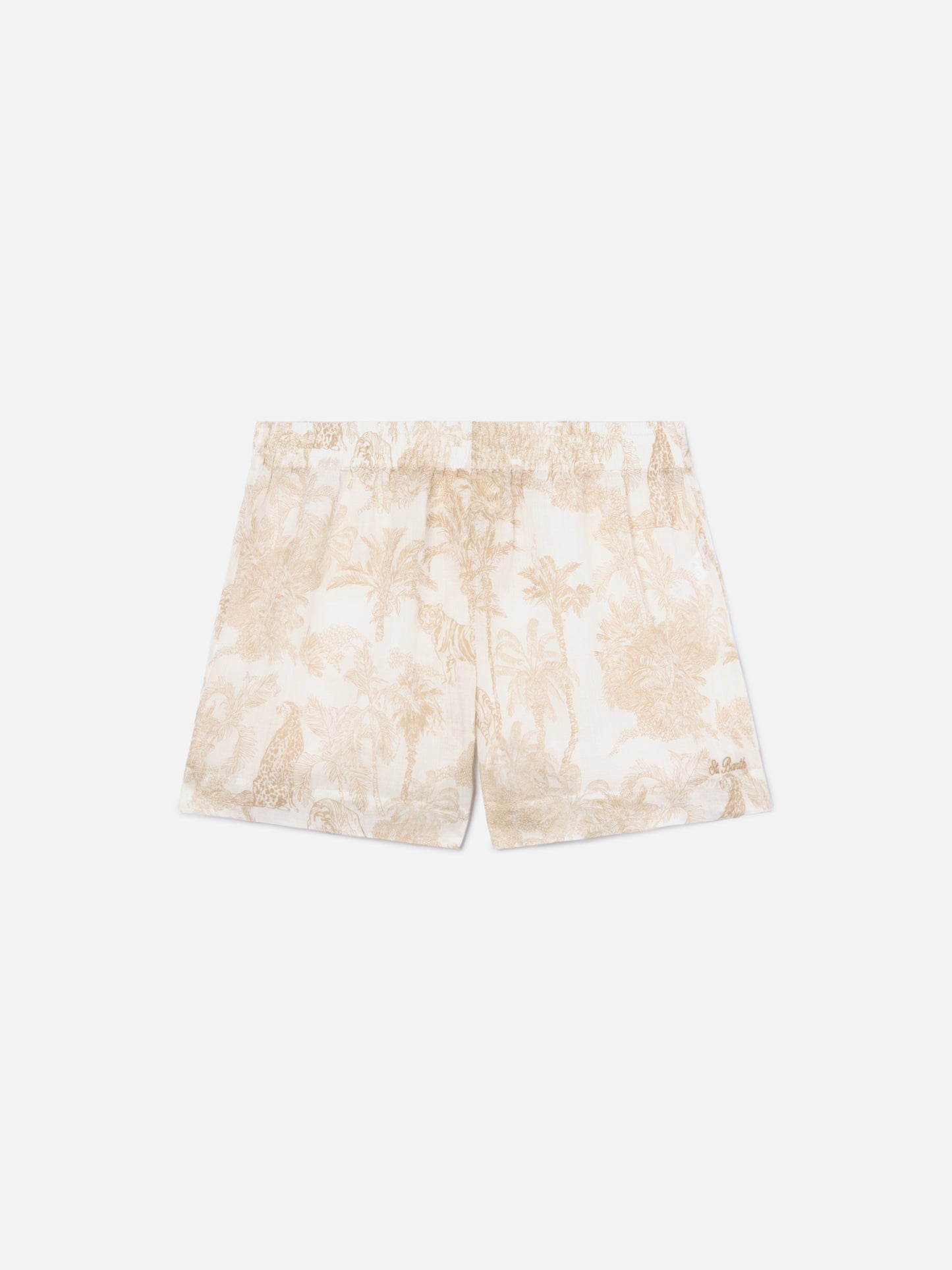 Meave ramie shorts with beige toile de Jouy print