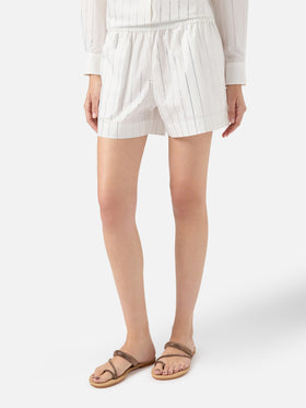 Meave shorts pull up in popeline di cotone con decorazione di strass a righe