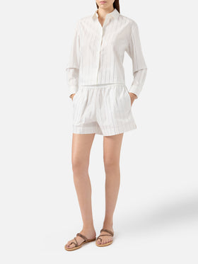Meave shorts pull up in popeline di cotone con decorazione di strass a righe