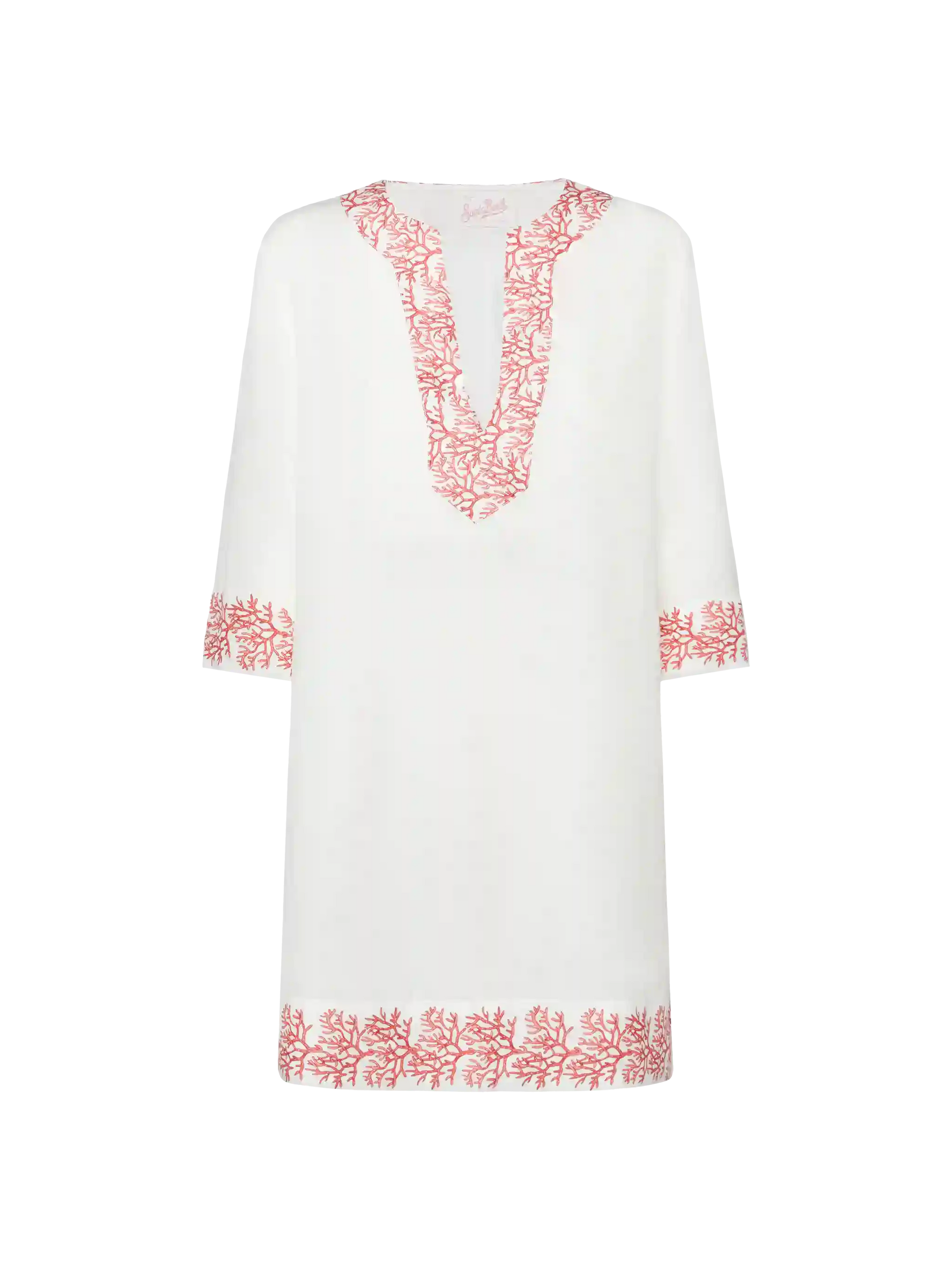 Macha linen tunic dress with coral print - MC2 Saint Barth