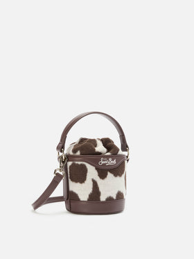 Mila Tweed Bucket Bag in cow-print tweed wool blend