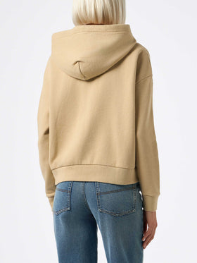 Woman beige fleeced cotton hooded sweatshirt Mindy - MC2 Saint Barth