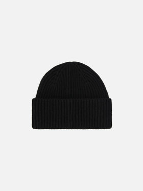 Moss Beanie in black ribbed knit with St. Barth embroidery