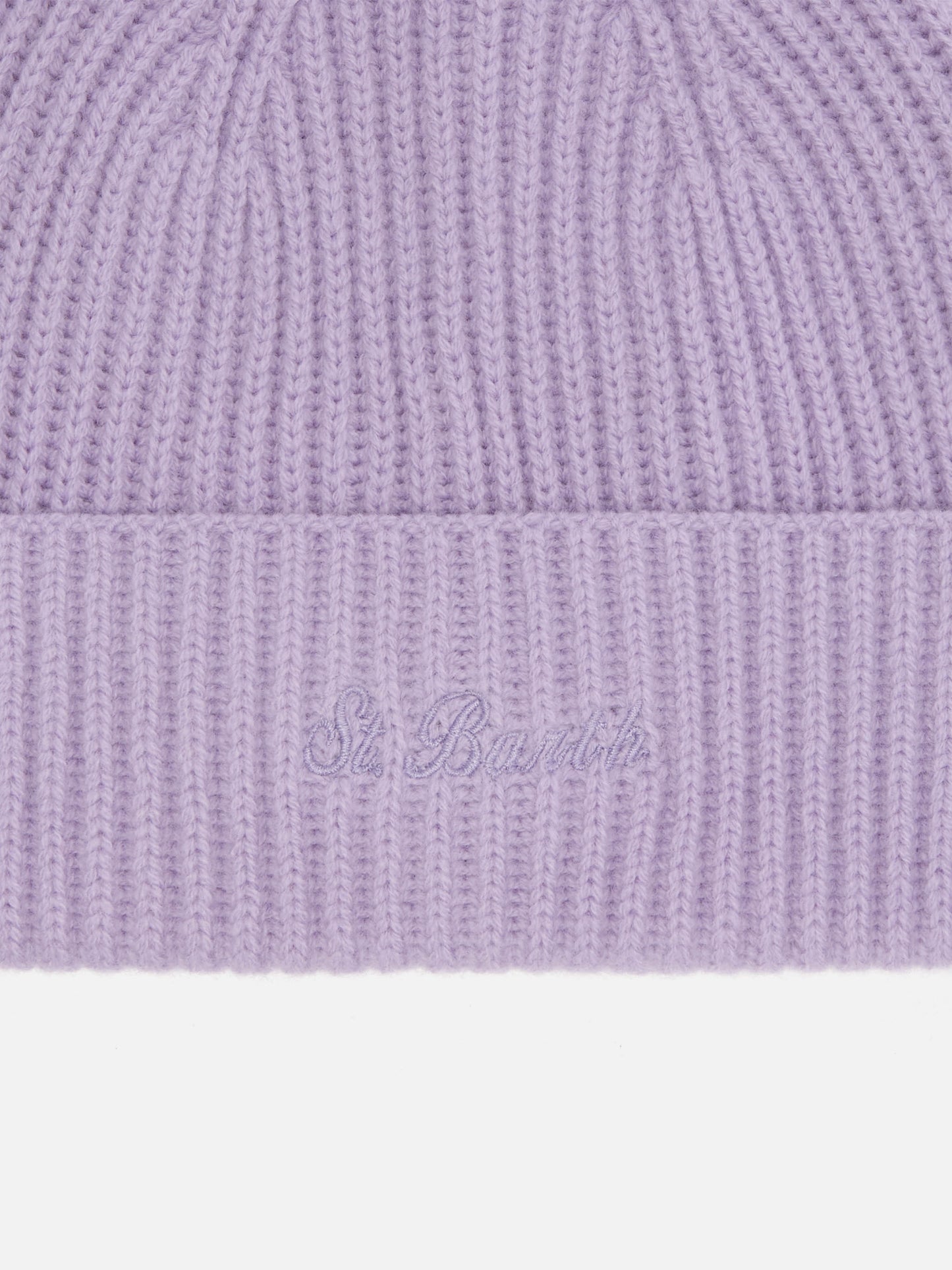 Berretto Moss in maglia lilla a coste con ricamo St. Barth