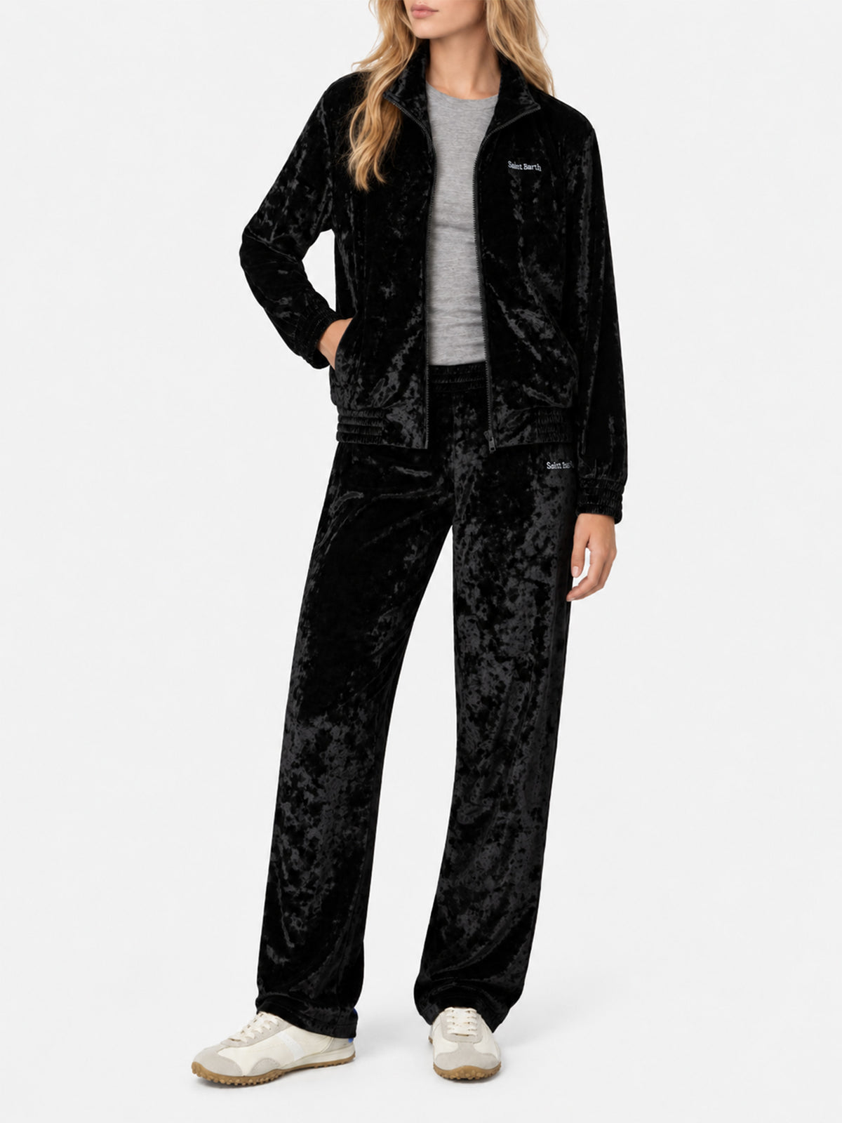 Miriam schwarzes Chenille-Sweatshirt mit Stickerei