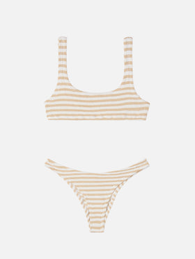 Bikini a bralette Naima Elise in crinkle a righe beige