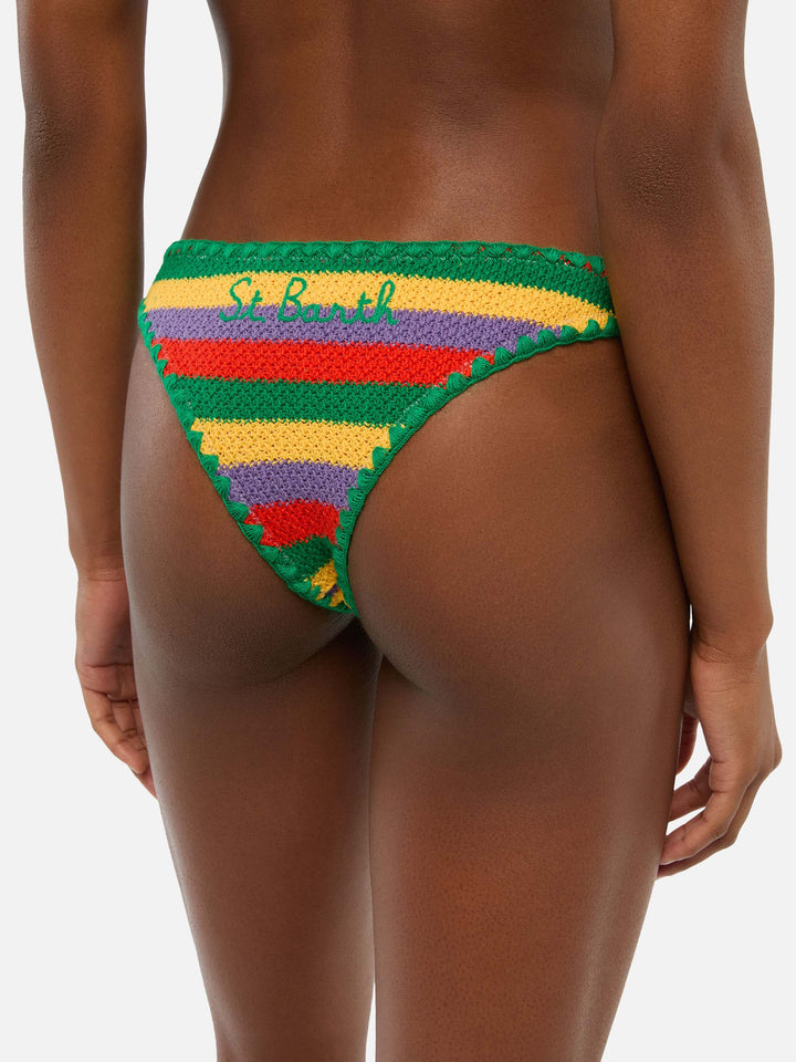 Slip mare Naomi cheeky in crochet a righe multicolore