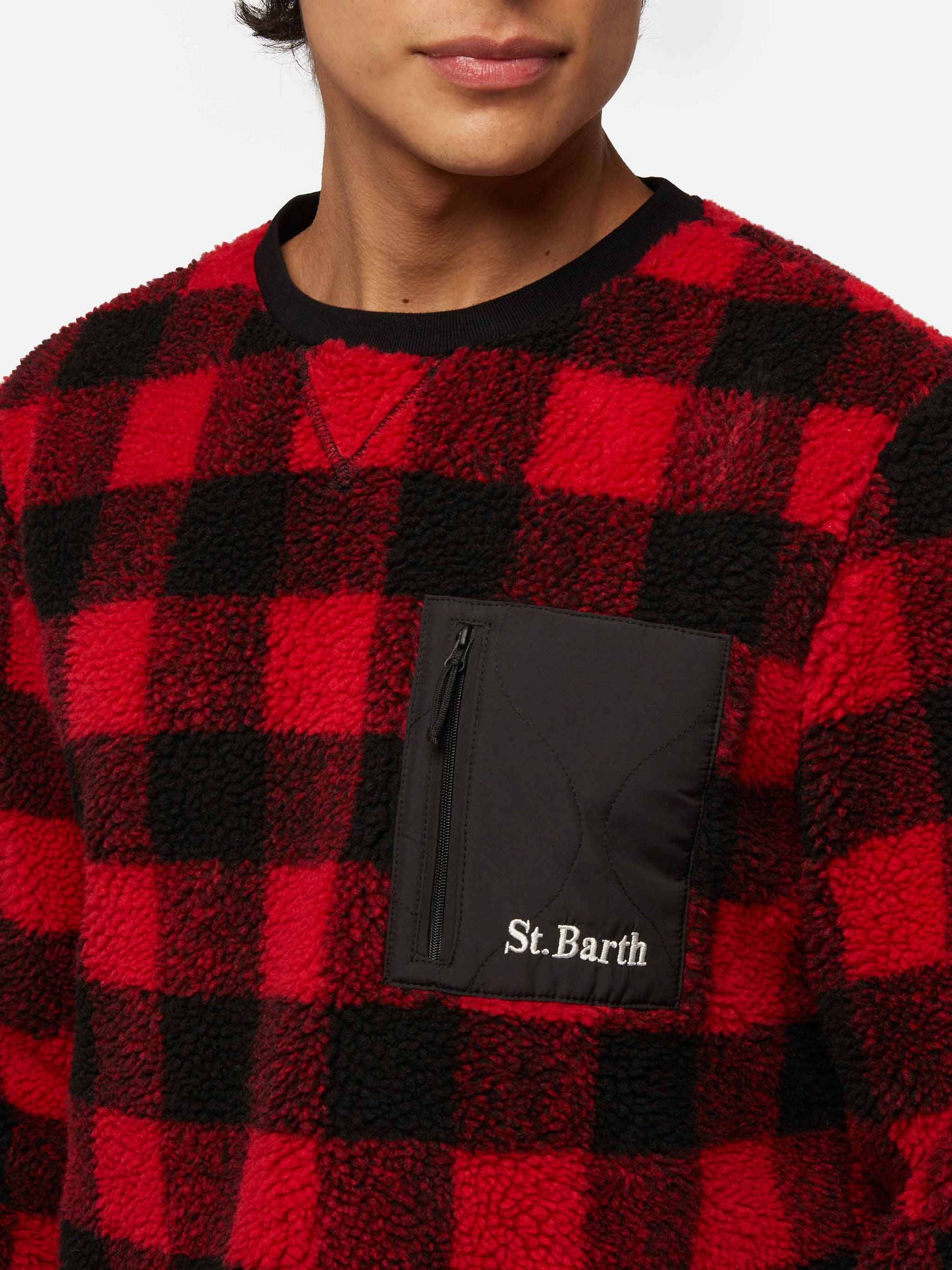 Teddy-fleece sweatshirt Oak with check print - MC2 Saint Barth