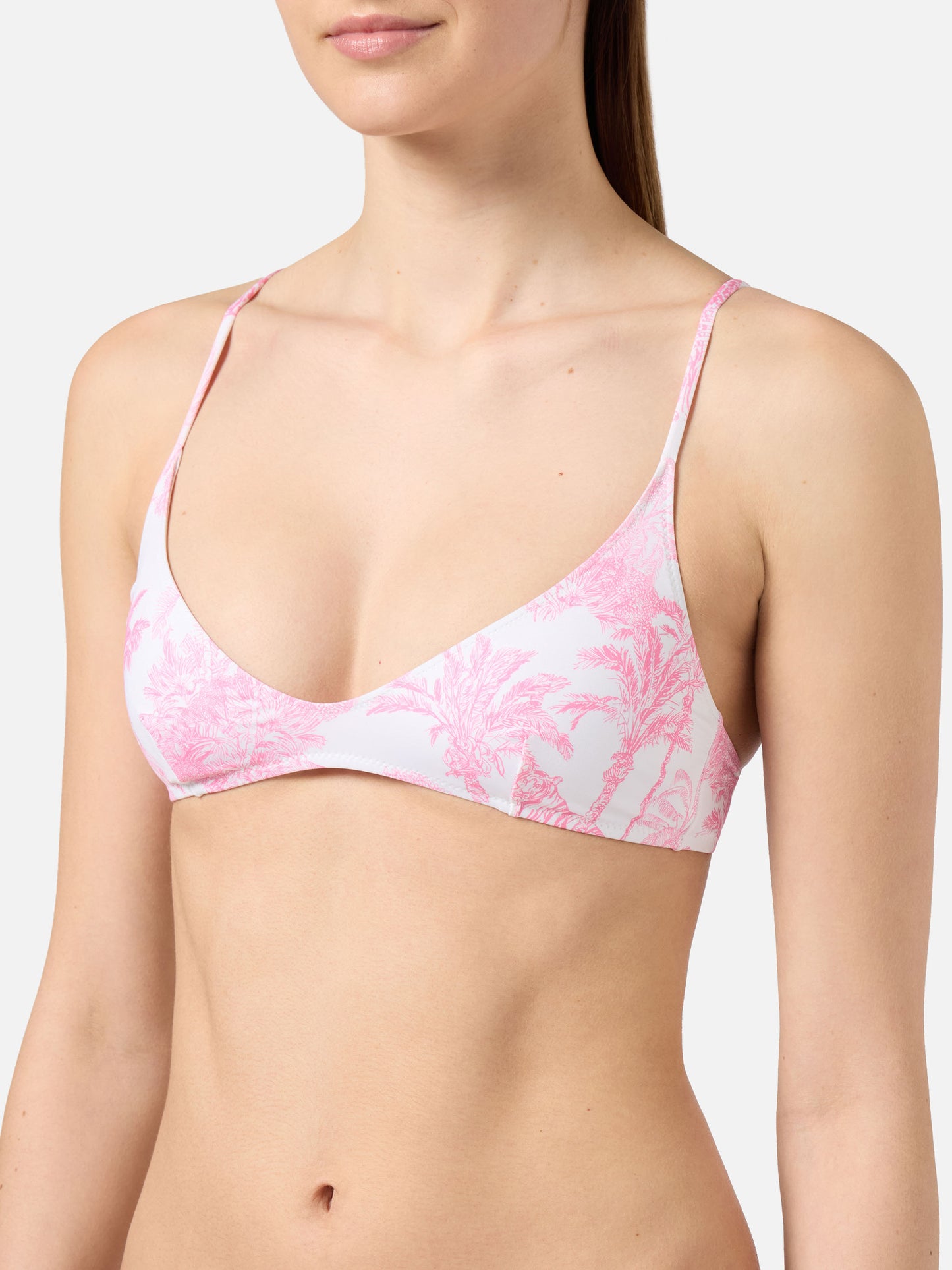 Paloma bralette bikini top with pink toile de jouy print