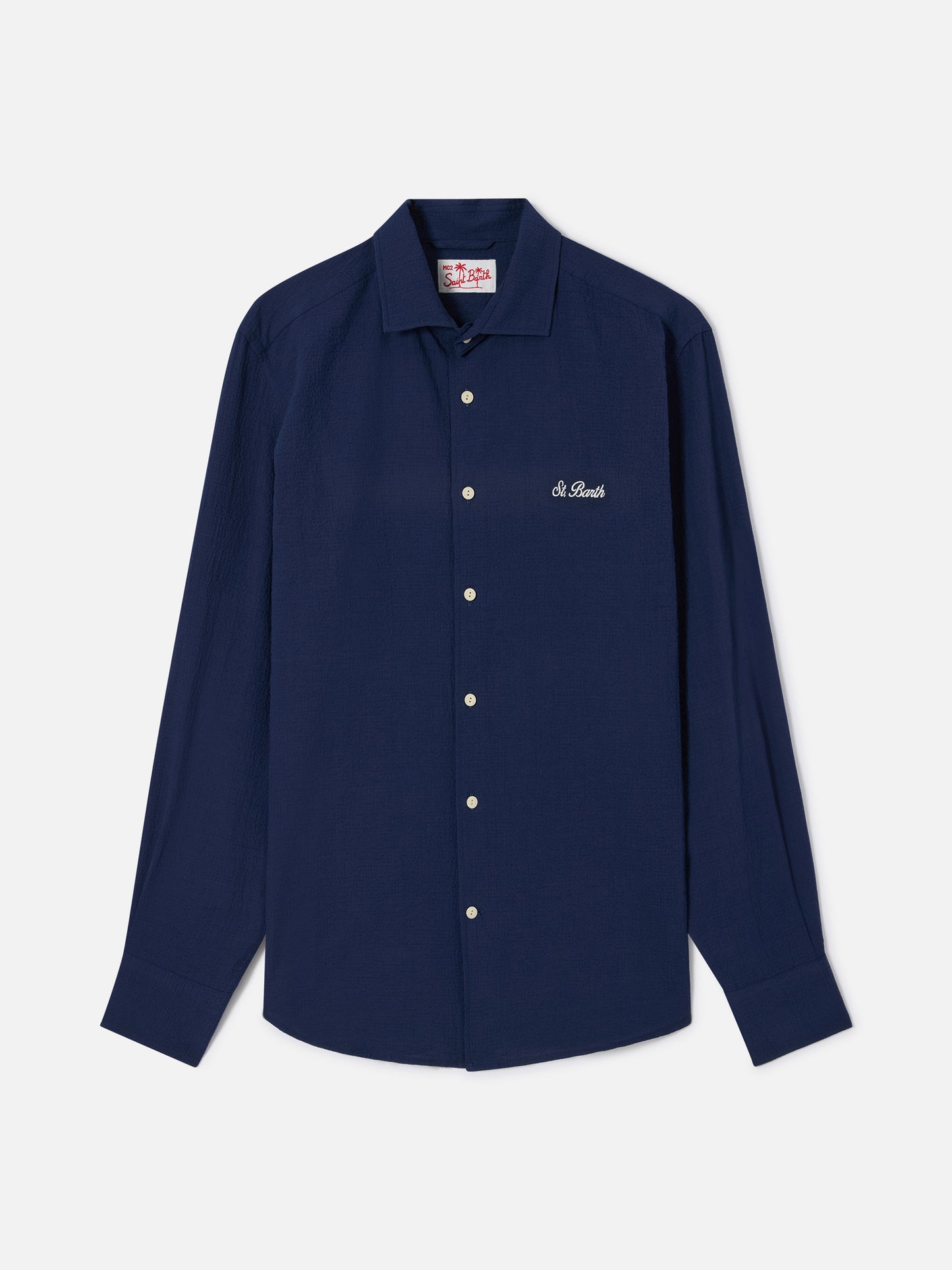 Pamplona seersucker shirt in blue with embroidery