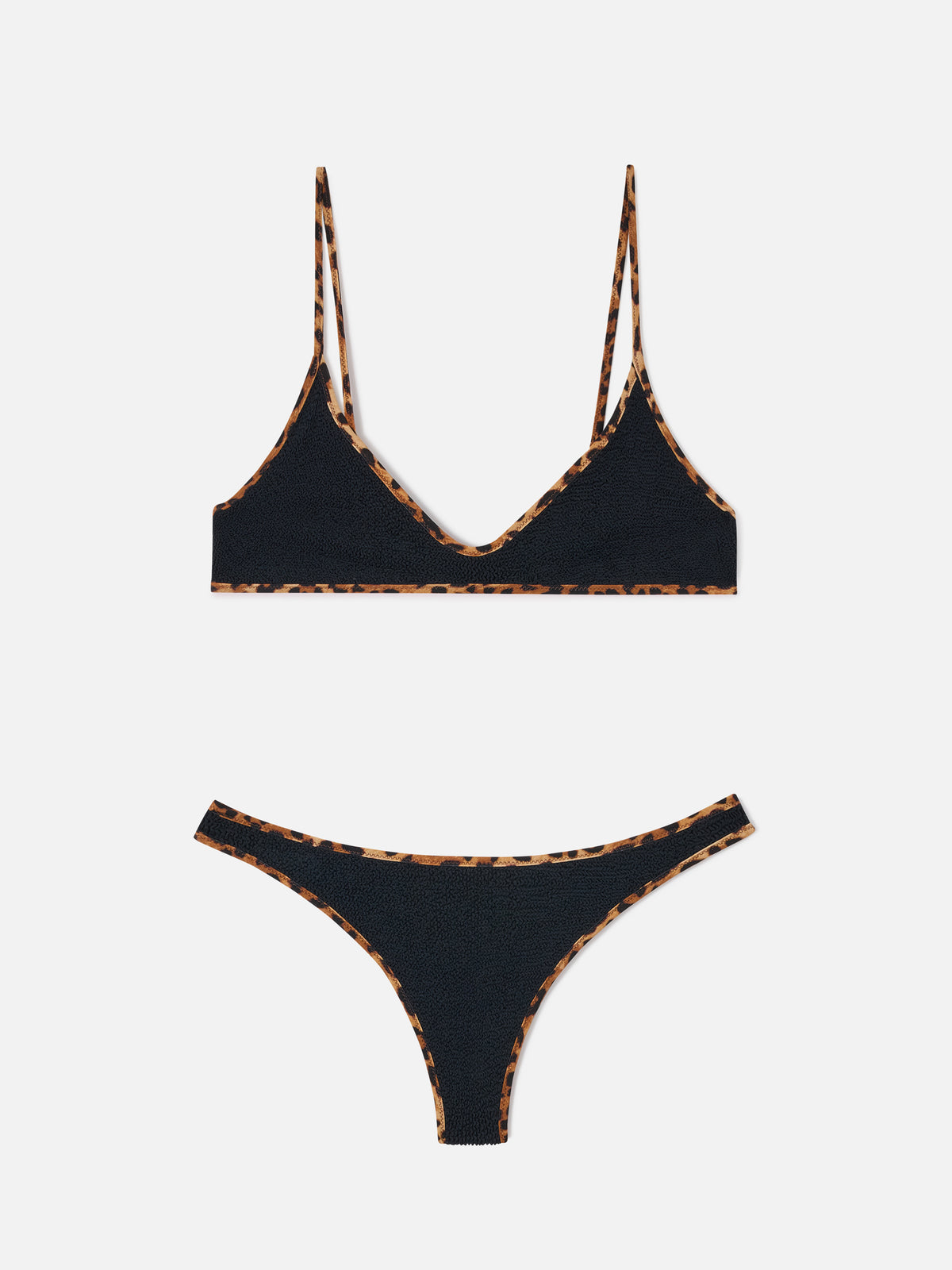 Bikini negro Panamy String con ribetes en contraste animalier
