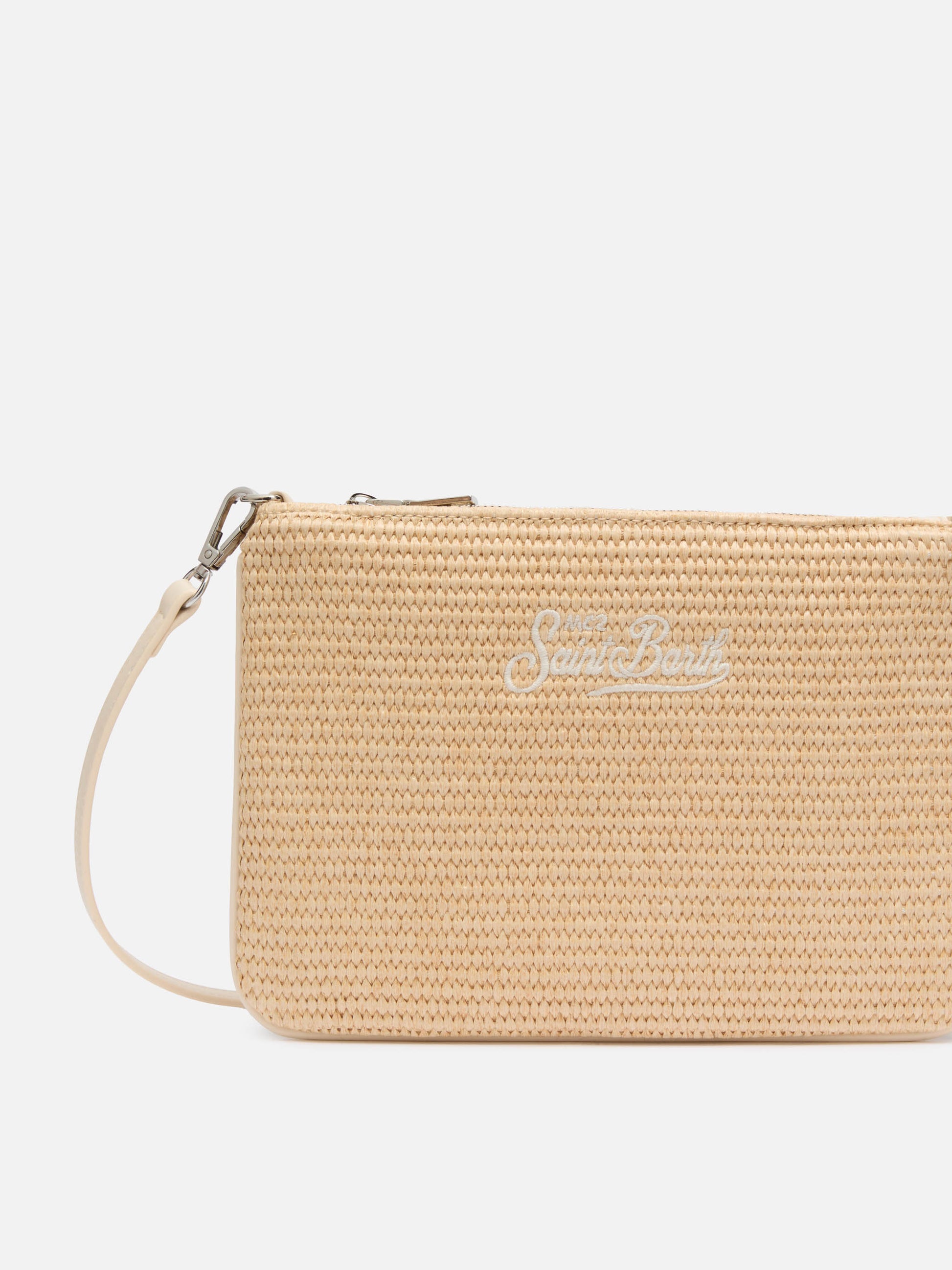 Parisienne Straw effect pouch bag with embroidered logo - MC2 Saint Barth