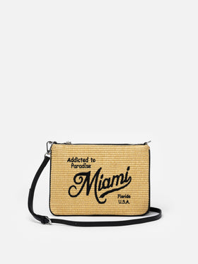 Parisienne Straw pochette with Miami embroidery
