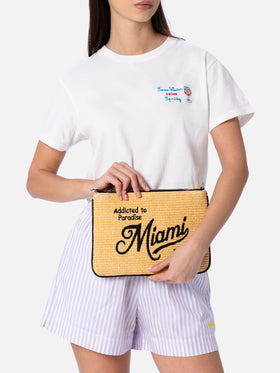 Parisienne Straw pochette with Miami embroidery
