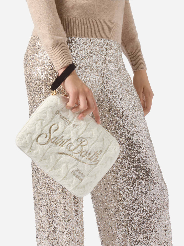 Borsa crossbody Parisienne Wool Braid in misto lana a trecce bianca