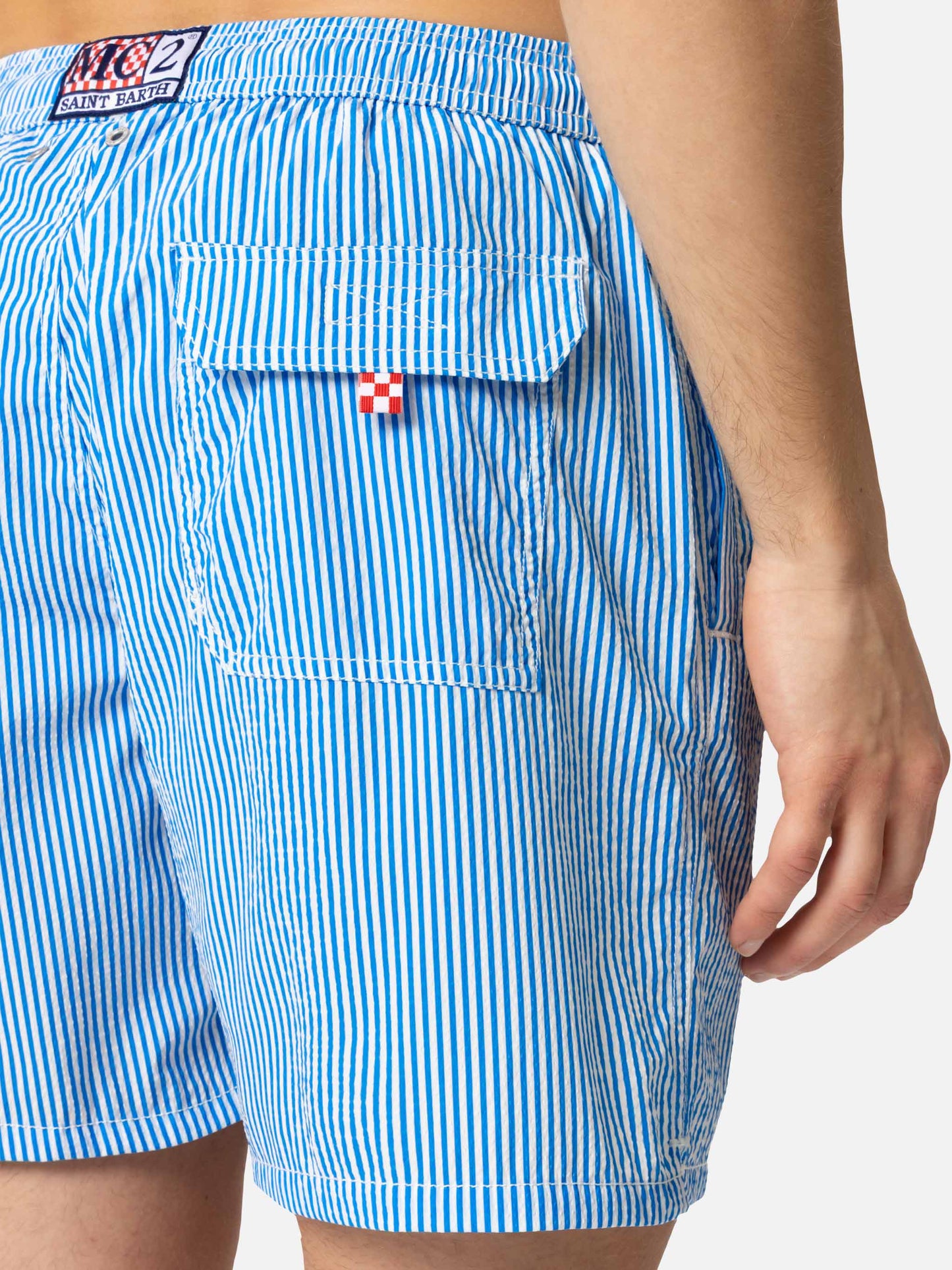 Seersucker bluette striped classic light swim shorts Patmos - MC2 Saint Barth