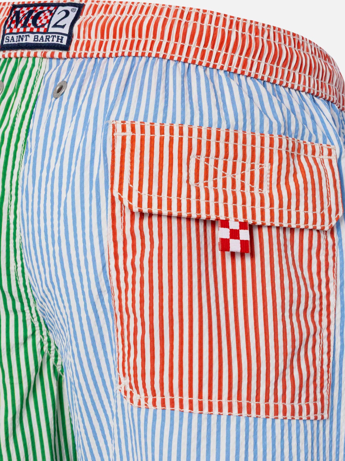 Patmos Jr gestreifte mittellange Seersucker-Badeshorts