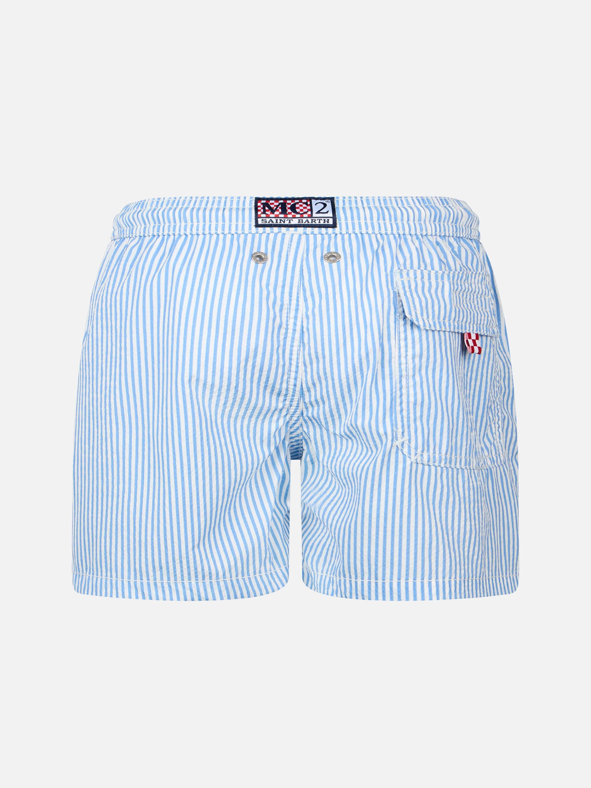 Patmos Jr seersucker striped mid-length swim shorts - MC2 Saint Barth