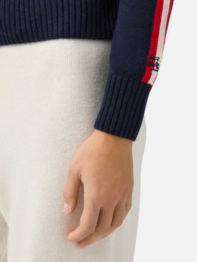 Peak cashmere-blend mock-neck sweater in blue with Ski Lover jacquard