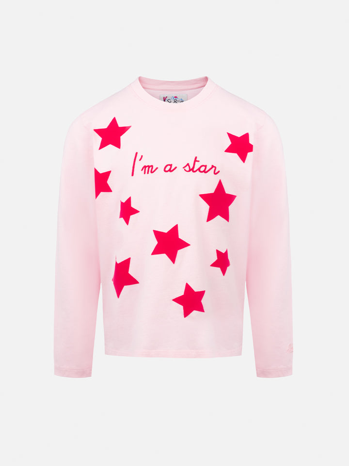 Girl pink long-sleeve t-shirt Penny with I'm a star embroidery - MC2 Saint Barth