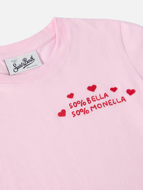 T-shirt Penny in cotone rosa a maniche lunghe con ricamo Bella e Monella