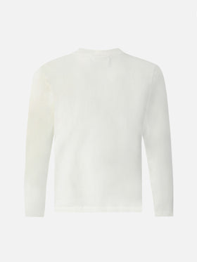 Penny long-sleeve cotton T-shirt in white with Saint Barth silver glitter print