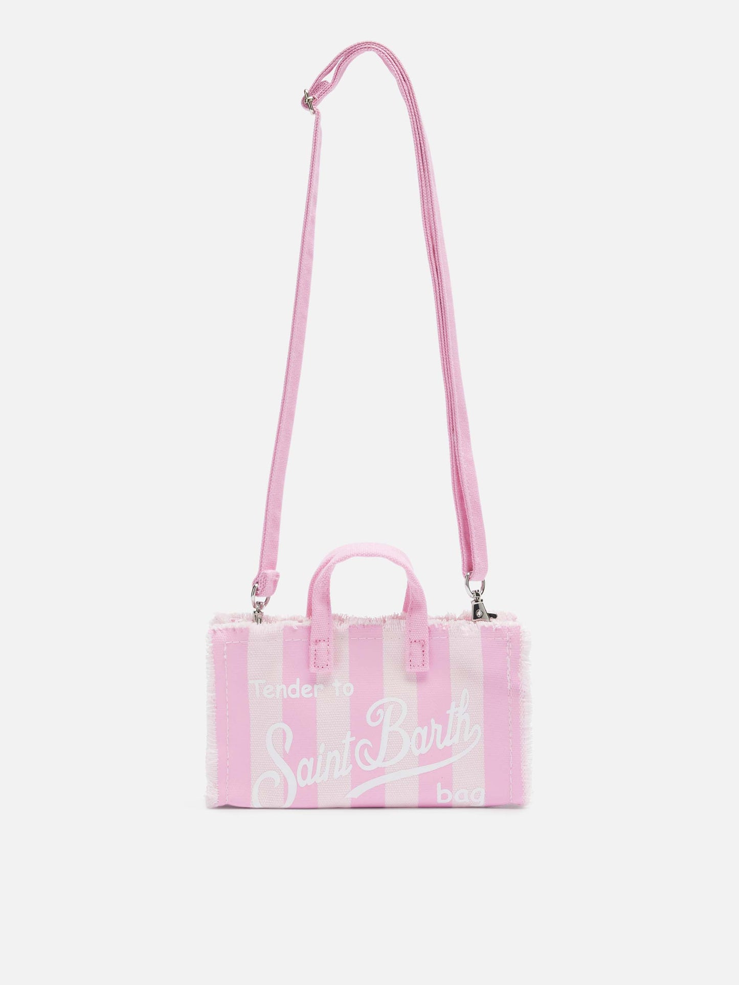 Phone Bag in canvas di cotone con stampa a righe rosa