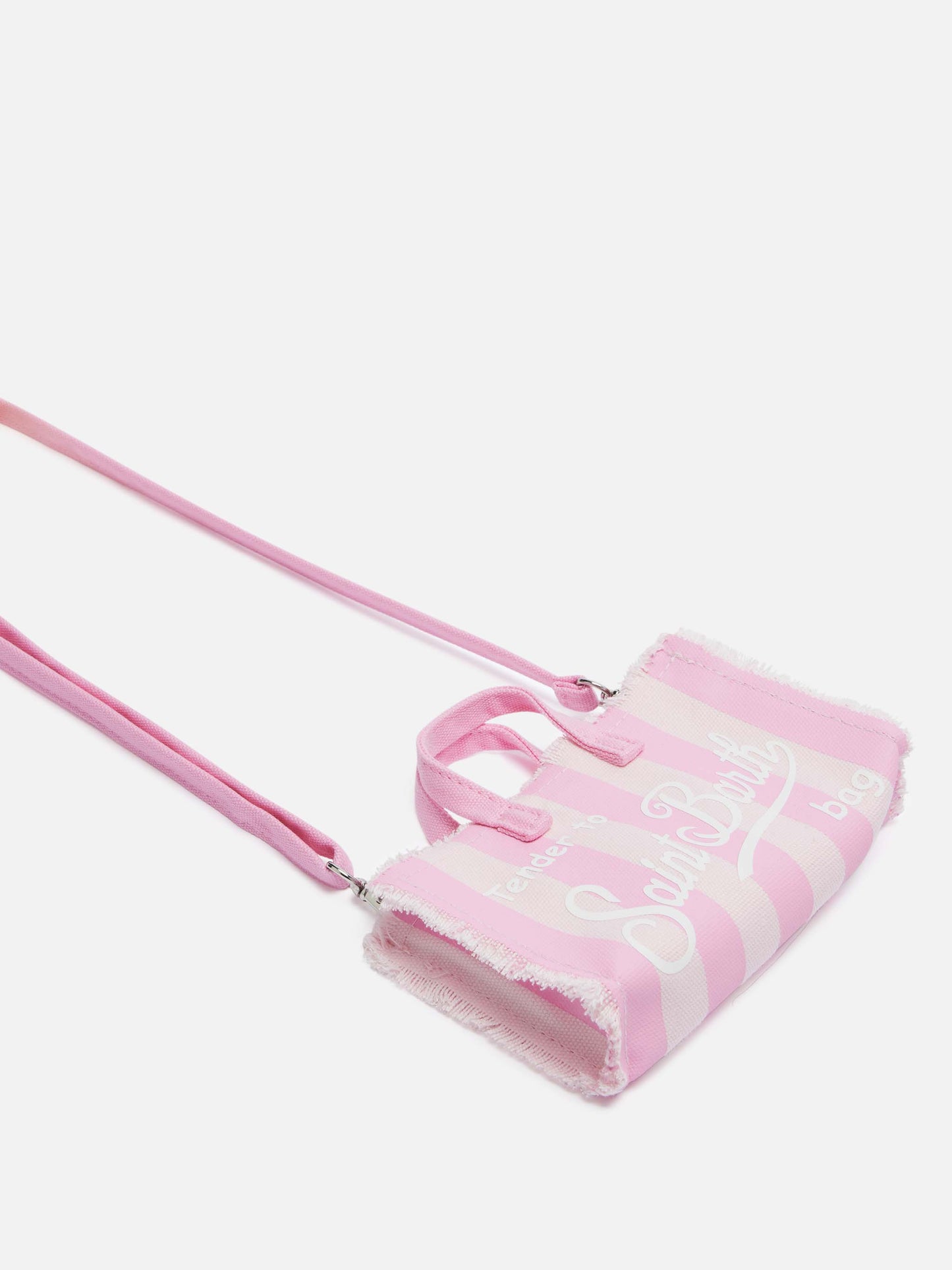 Phone Bag in canvas di cotone con stampa a righe rosa