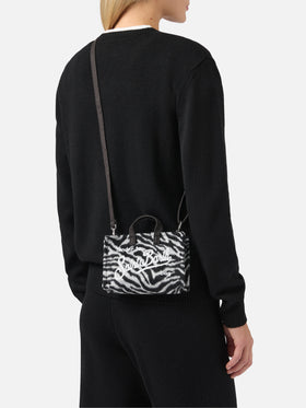 Mini Phone Bag Felt in zebra-print wool blend