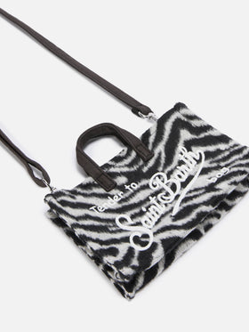Mini Phone Bag Felt in zebra-print wool blend