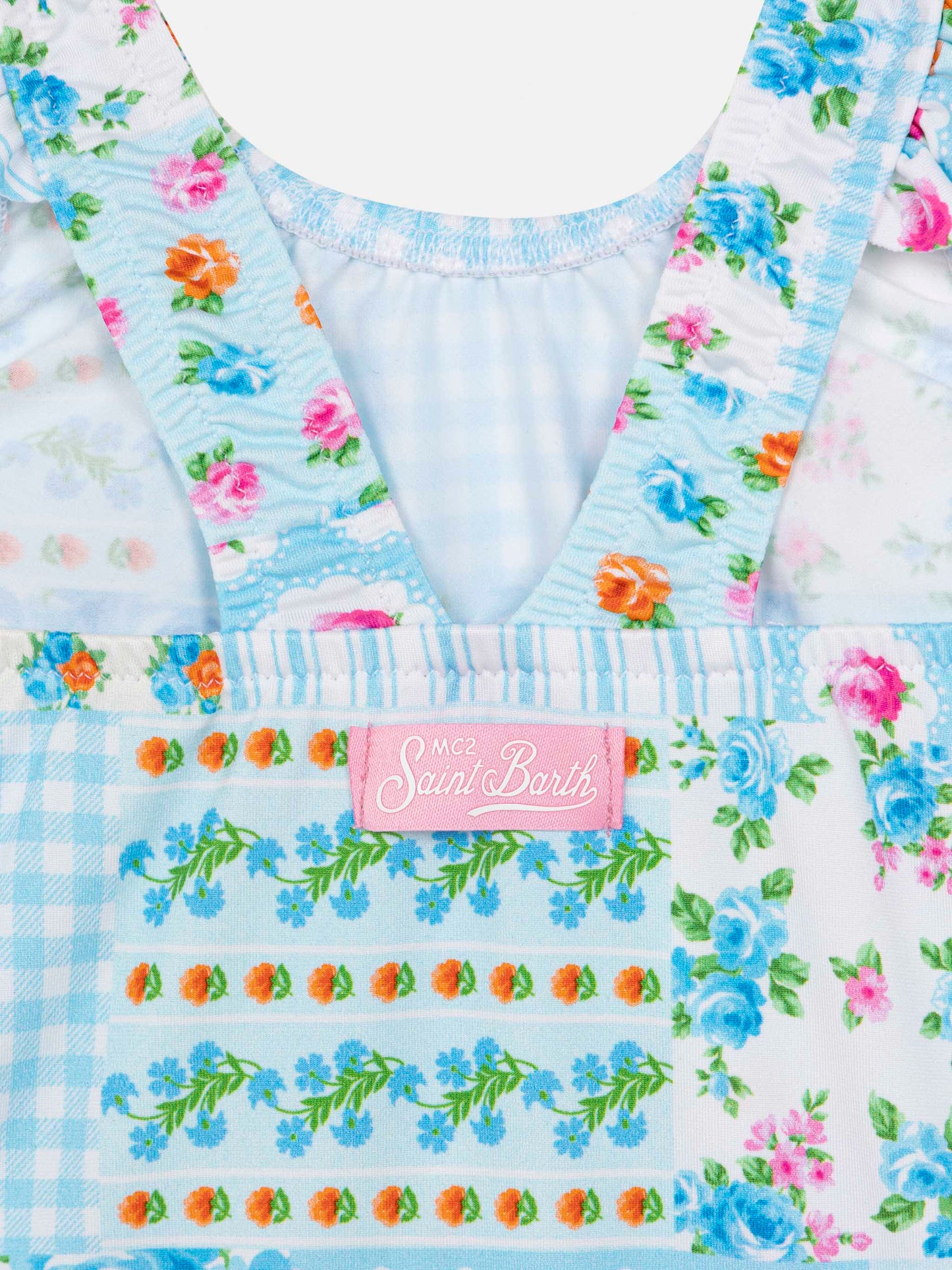 Pinkie – Einteiliger Badeanzug mit Rüschen und Blumenmuster für Neugeborene