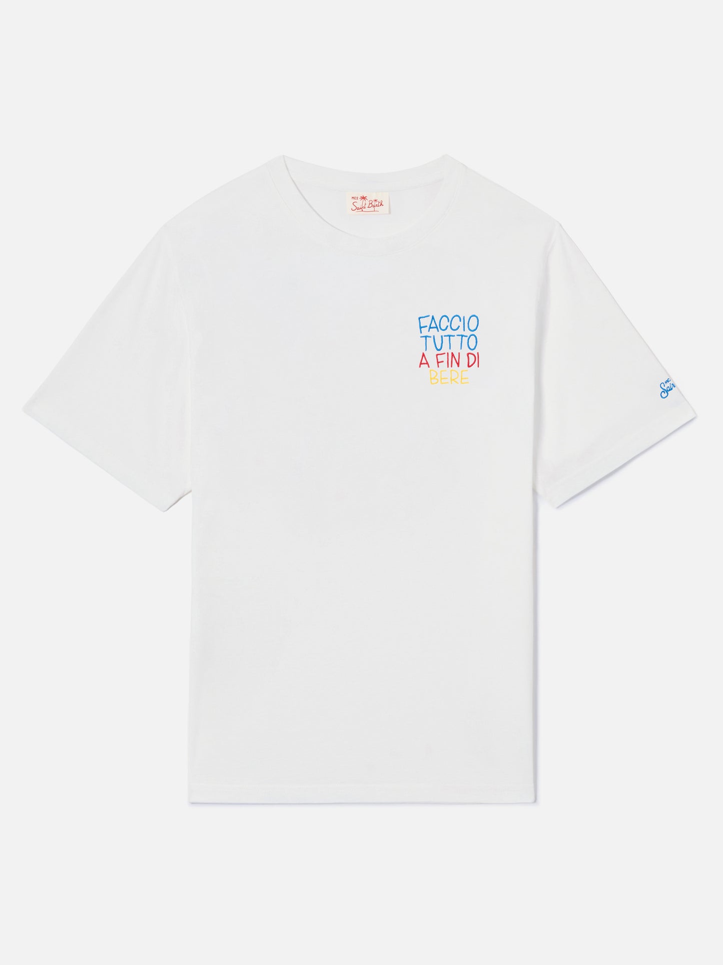 Camiseta Portofino blanca con bordado Faccio Tutto A Fin Di Bere | Edición Especial