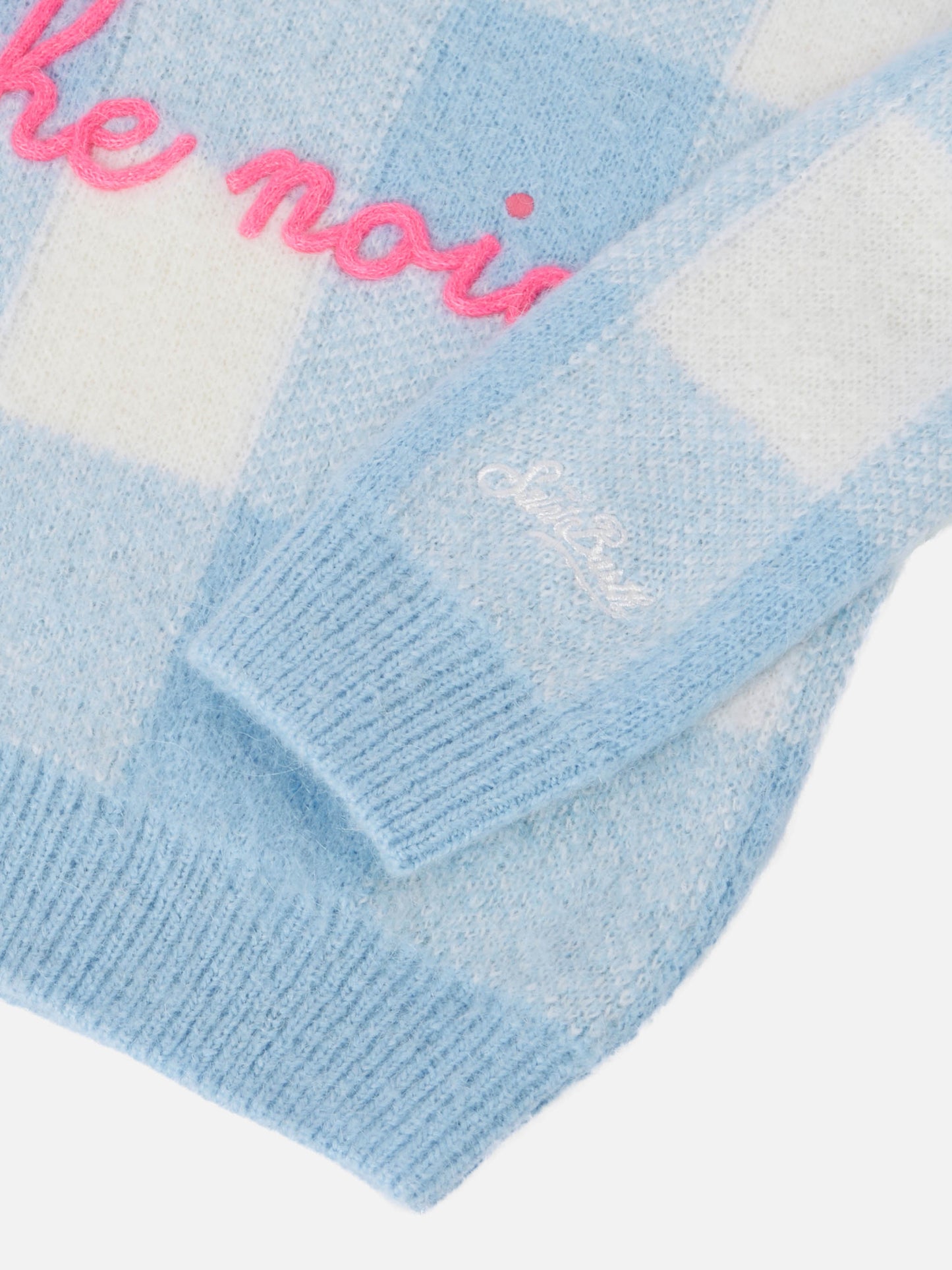 Girocollo con jacquard a quadri e ricamo Uff... che noia