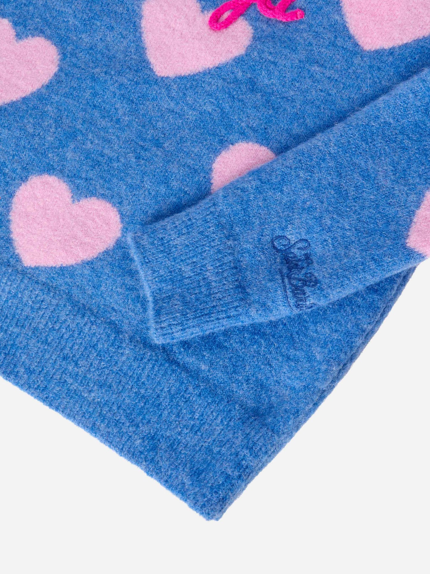 Prinzessinnen-Stretch-Alpakapullover mit Herz-Jacquardmuster und Kissene-Frega-Stickerei