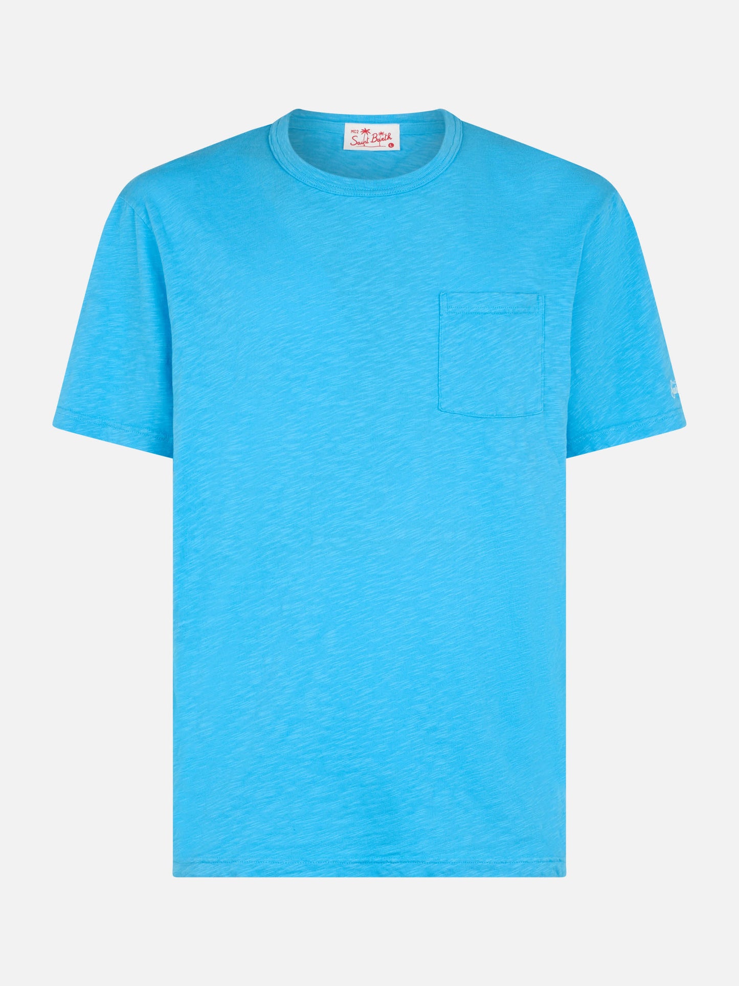 Man bluette flamed cotton t-shirt President with embroidery - MC2 Saint Barth