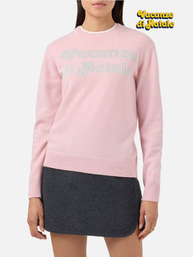 New Queen cashmere-blend sweater in pink with Vacanze di Natale lurex jacquard | VACANZE DI NATALE SPECIAL EDITION