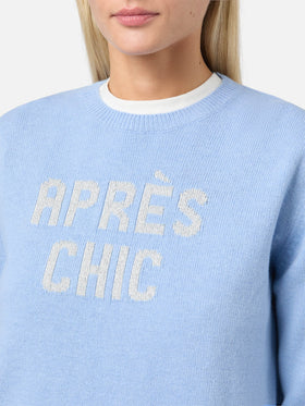 New Queen cashmere-blend sweater in light blue with Après Chic jacquard