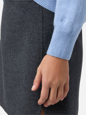 New Queen cashmere-blend sweater in light blue with Après Chic jacquard
