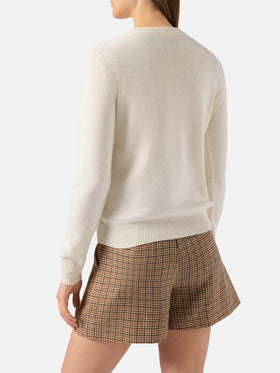 Maglione New Queen in misto cashmere bianco con jacquard lurex Bollicine Addicted