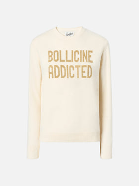 Maglione New Queen in misto cashmere bianco con jacquard lurex Bollicine Addicted