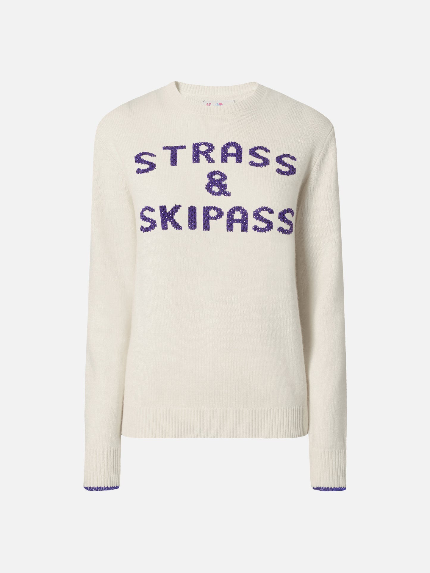 New Queen Crewneck in Weiß mit Strass- und Skipass-Strassverzierungen