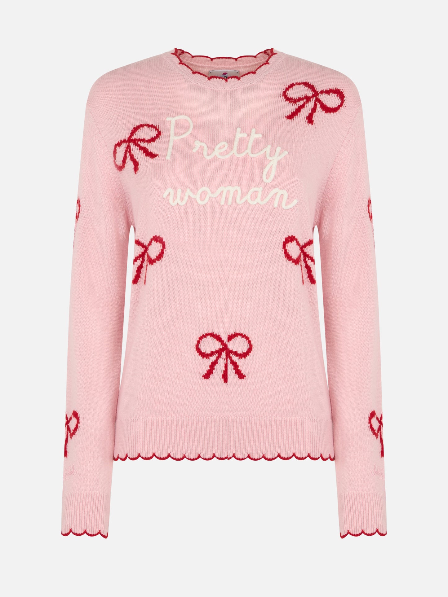 Woman pink sweater New Queen with Pretty Woman embroidery and ribbons print - MC2 Saint Barth