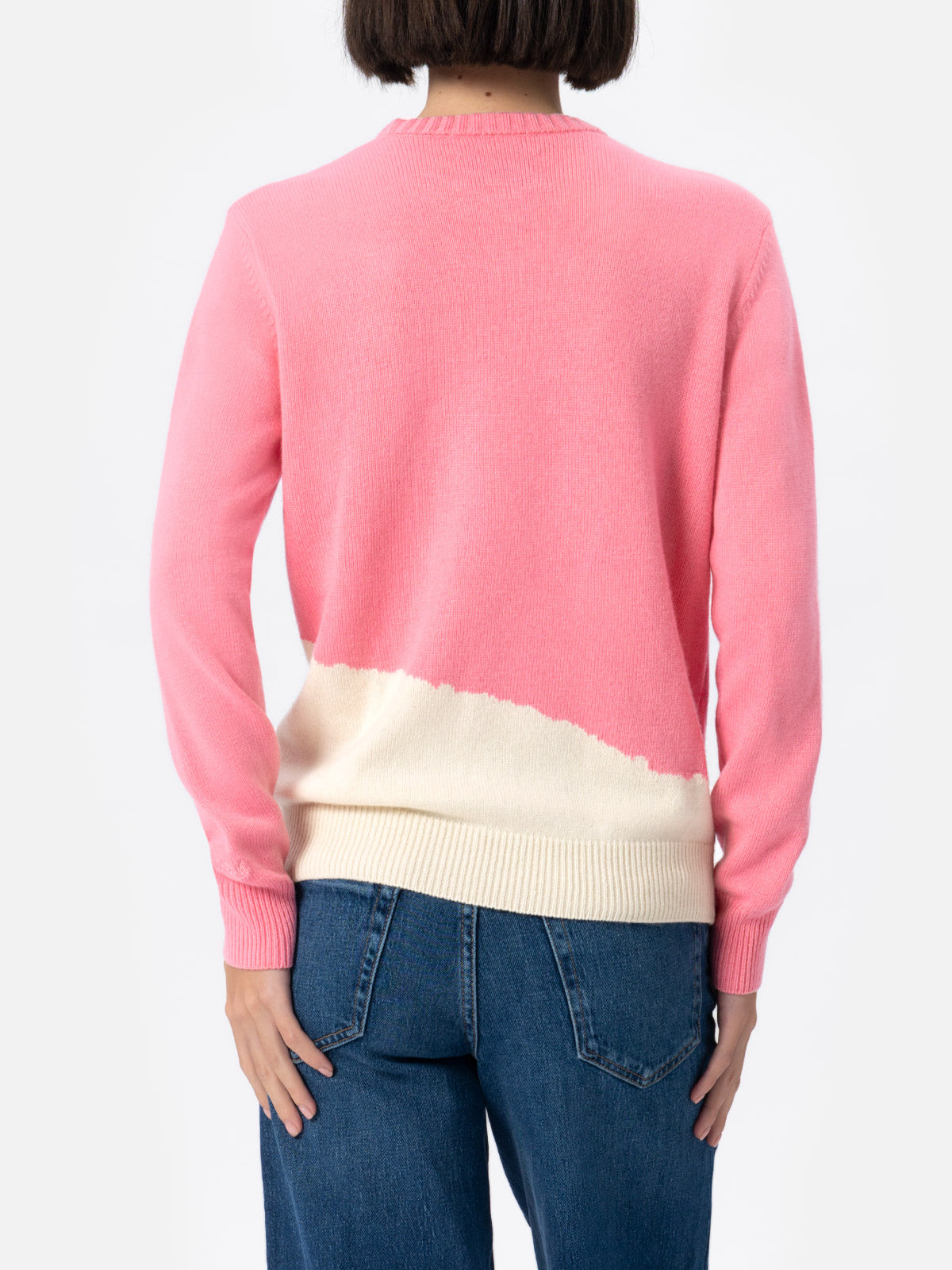 Damenpullover aus Kaschmirmischung New Queen mit Postkarten-Jacquard