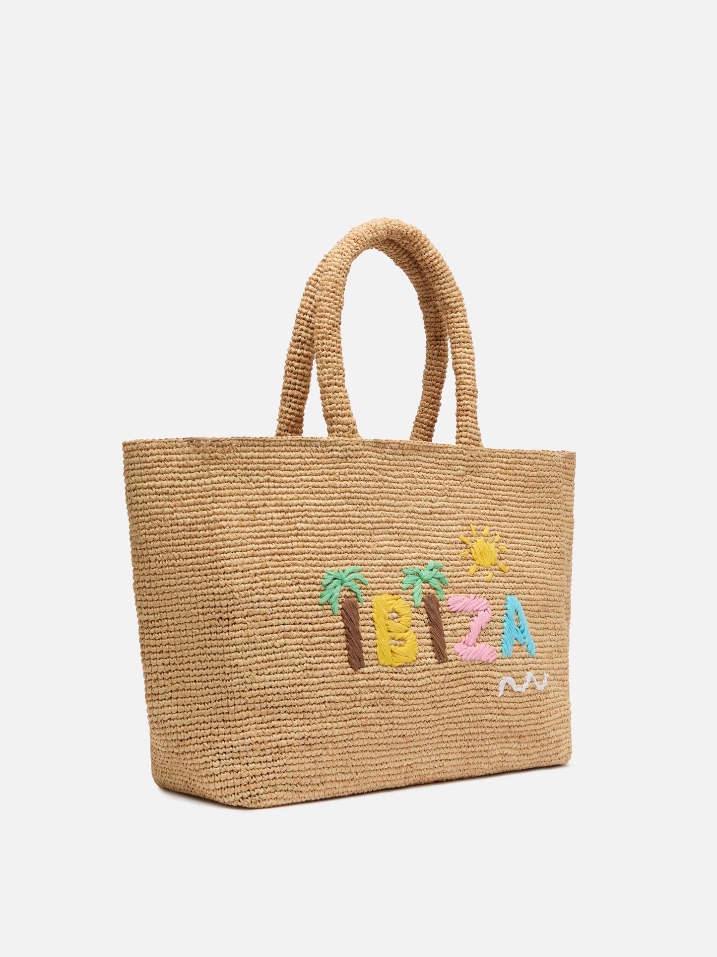 Beige Raffia Beach bag with cotton pouch and Ibiza embroidery - MC2 Saint Barth