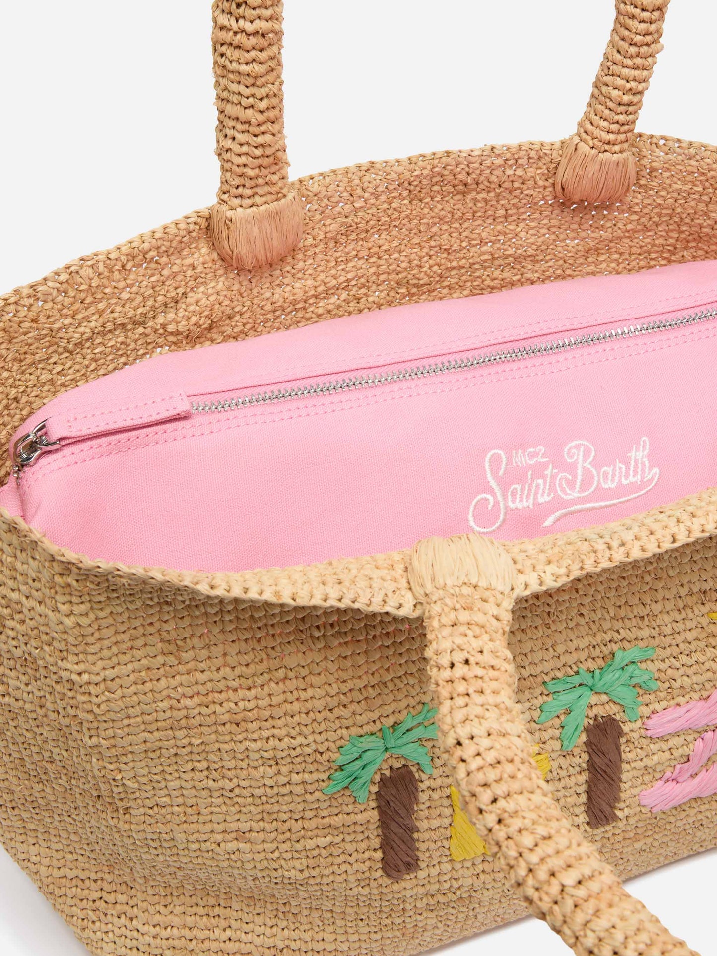 Beige Raffia Beach bag with cotton pouch and Ibiza embroidery - MC2 Saint Barth