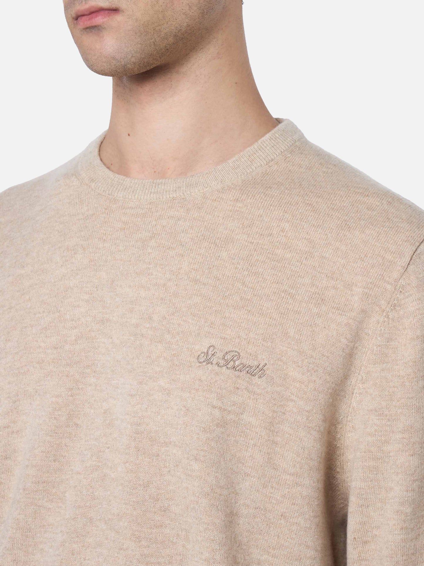 Maglione girocollo in misto cashmere beige da uomo Regent