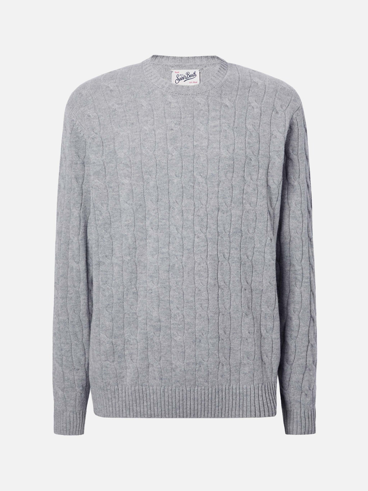 Regent pure-wool cable-knit sweater in grey melange