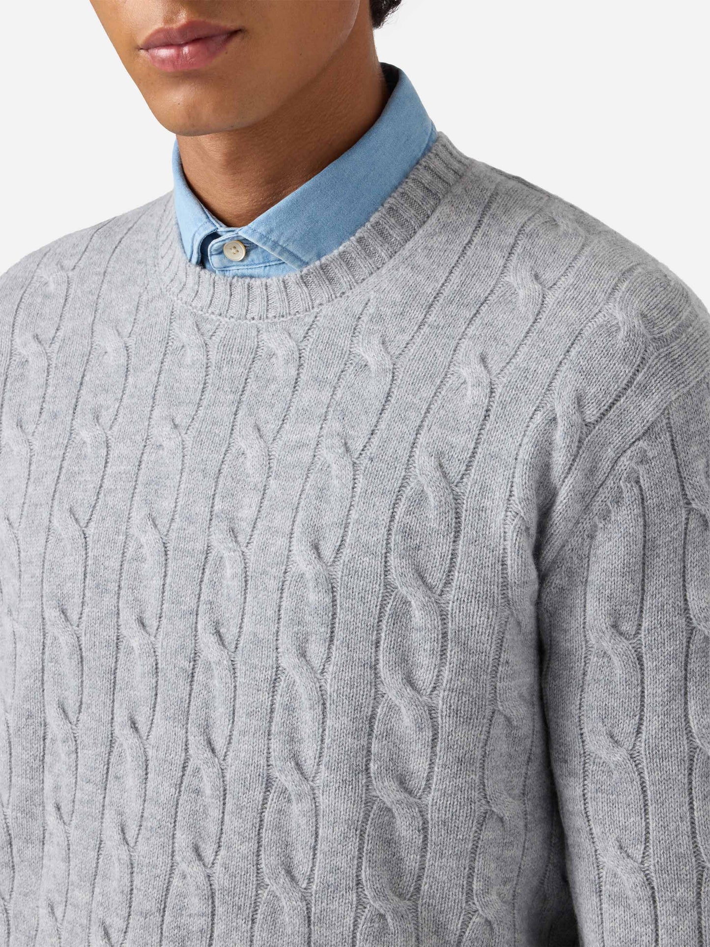 Regent pure-wool cable-knit sweater in grey melange